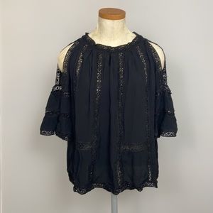 Size S black blouse with peek a boo shoulders by Angie
